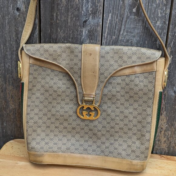 GUCCI Vintage GG Supreme Monogram Purse Crossbody & Wallet Brown Leather Bag - Picture 8 of 16